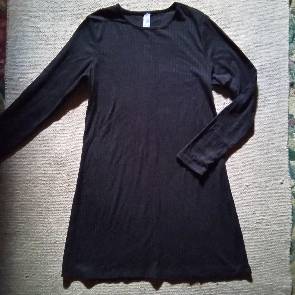 NWOT Black Ribbed Long Sleeve Tunic Top Sz L